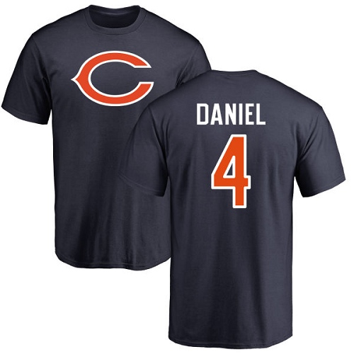 Chicago Bears Men Navy Blue Chase Daniel Name and Number Logo NFL Football #4 T Shirt